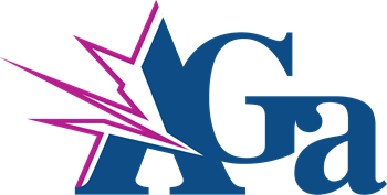 A pink and white star on top of the letter g.