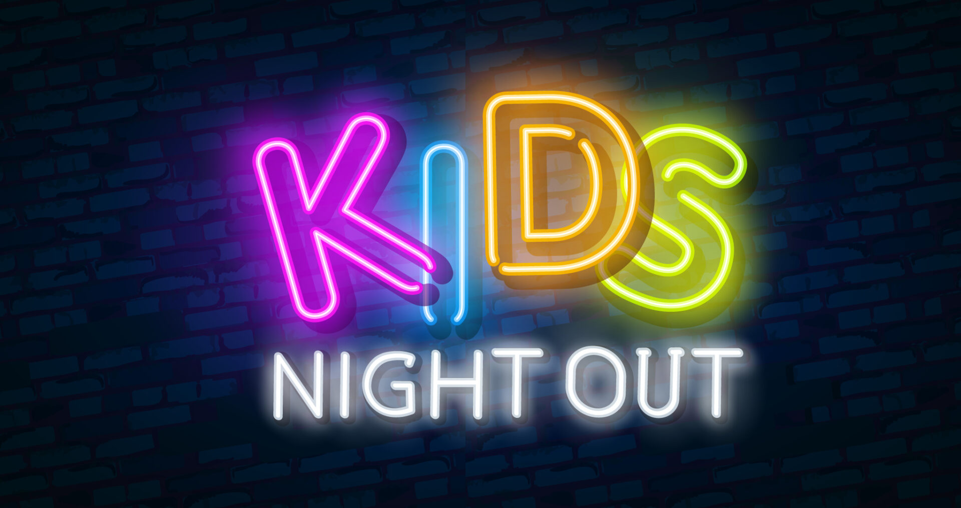 A neon sign that says kids night out.